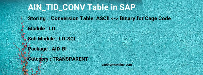 SAP AIN_TID_CONV table