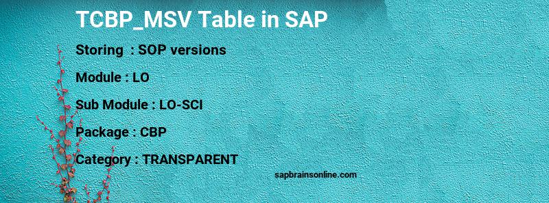 SAP TCBP_MSV table