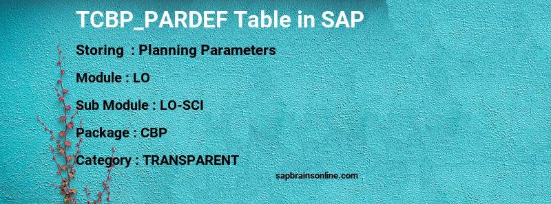 SAP TCBP_PARDEF table