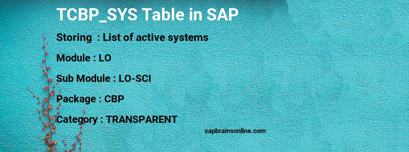 SAP TCBP_SYS table