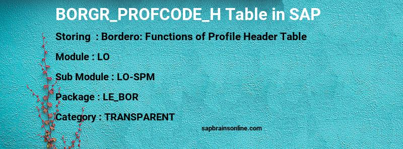 SAP BORGR_PROFCODE_H table