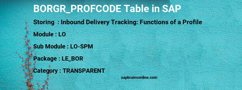 SAP BORGR_PROFCODE table