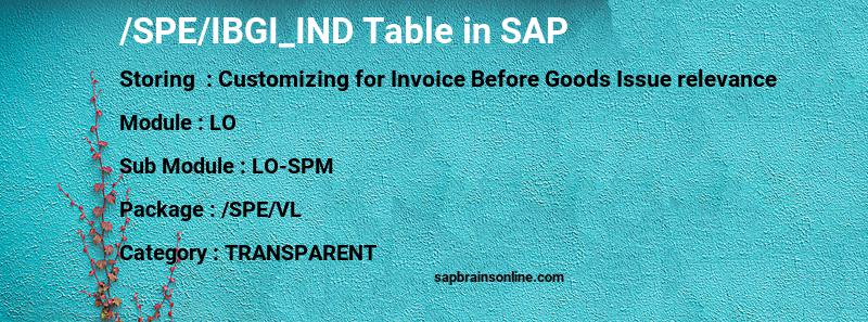 SAP /SPE/IBGI_IND table