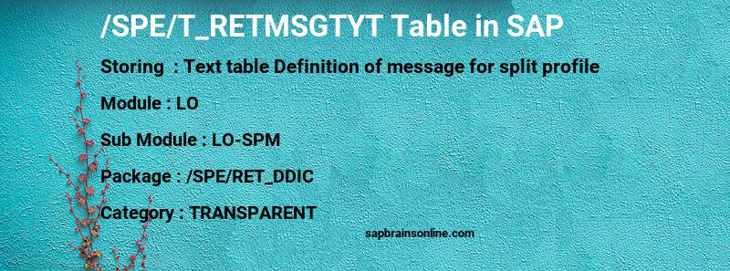 SAP /SPE/T_RETMSGTYT table
