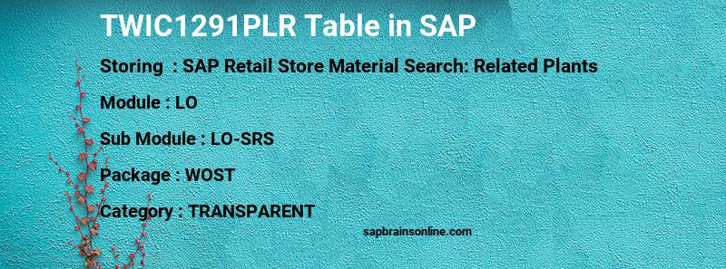 SAP TWIC1291PLR table