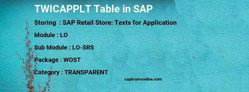 SAP TWICAPPLT table