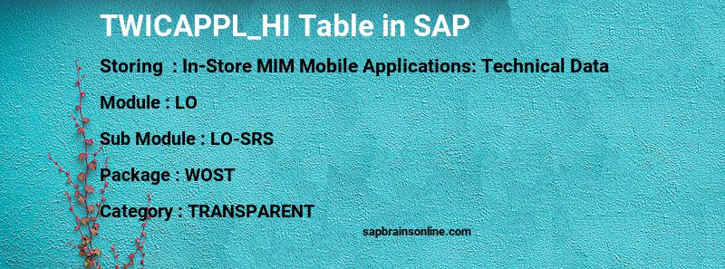 SAP TWICAPPL_HI table