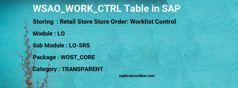 SAP WSAO_WORK_CTRL table