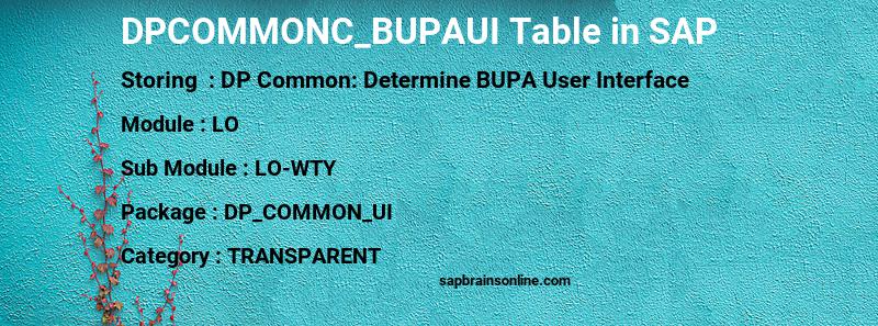 SAP DPCOMMONC_BUPAUI table