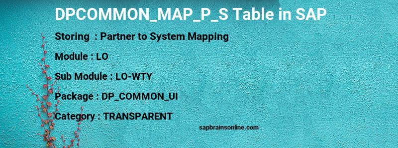 SAP DPCOMMON_MAP_P_S table