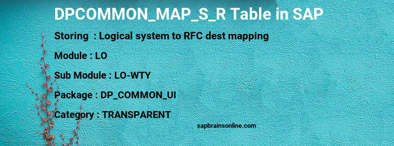 SAP DPCOMMON_MAP_S_R table