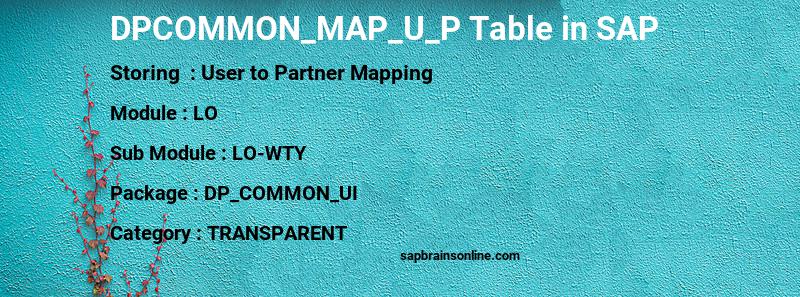 SAP DPCOMMON_MAP_U_P table