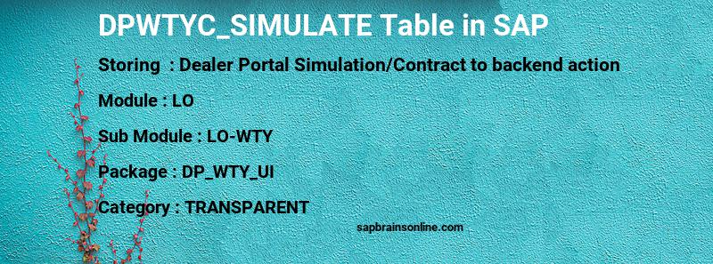 SAP DPWTYC_SIMULATE table