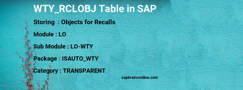 SAP WTY_RCLOBJ table