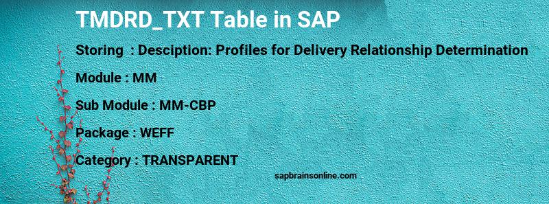 SAP TMDRD_TXT table