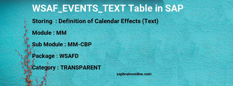 SAP WSAF_EVENTS_TEXT table
