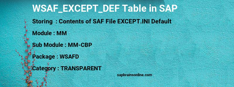SAP WSAF_EXCEPT_DEF table