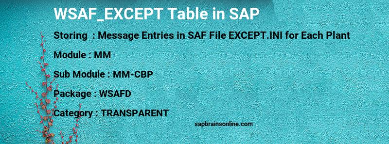 SAP WSAF_EXCEPT table