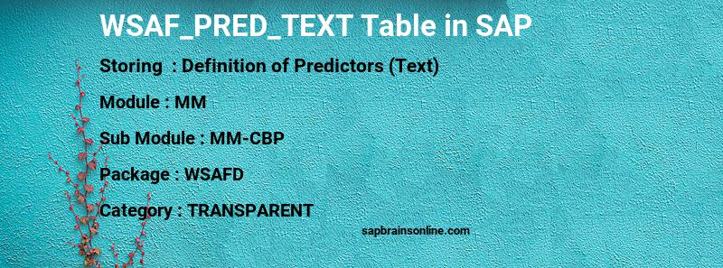 SAP WSAF_PRED_TEXT table