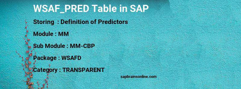 SAP WSAF_PRED table