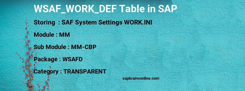 SAP WSAF_WORK_DEF table