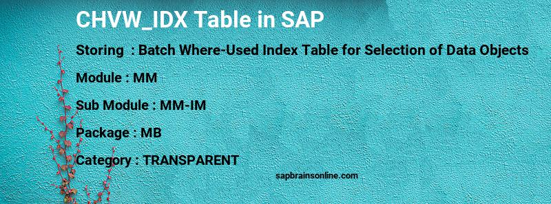 SAP CHVW_IDX table
