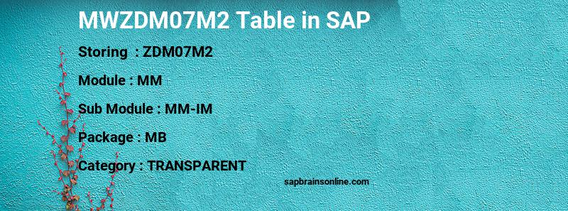 SAP MWZDM07M2 table