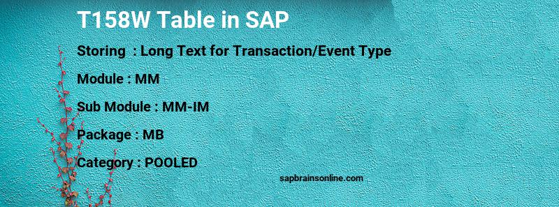 SAP T158W table