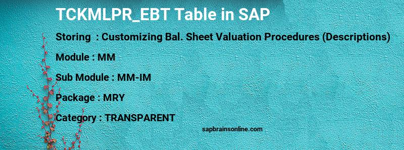 SAP TCKMLPR_EBT table