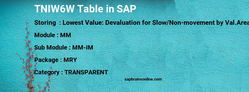 SAP TNIW6W table