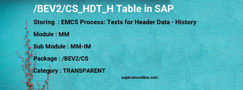 SAP /BEV2/CS_HDT_H table