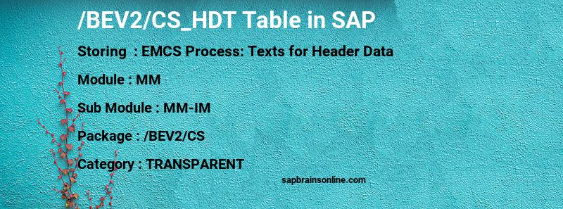 SAP /BEV2/CS_HDT table