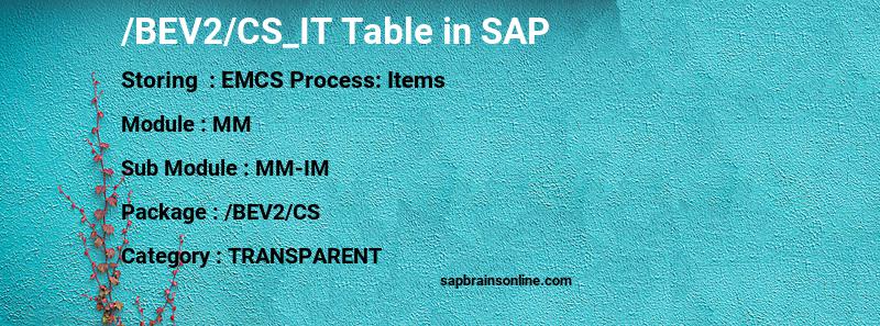 SAP /BEV2/CS_IT table