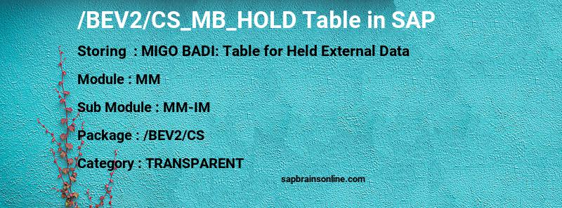 SAP /BEV2/CS_MB_HOLD table