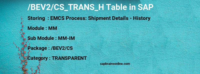 SAP /BEV2/CS_TRANS_H table