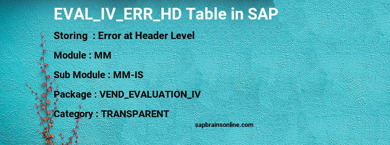 SAP EVAL_IV_ERR_HD table