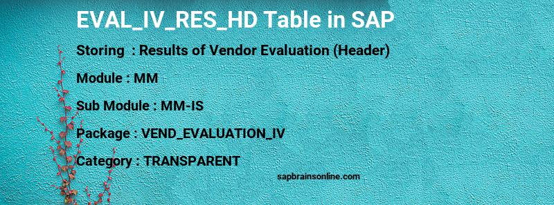 SAP EVAL_IV_RES_HD table