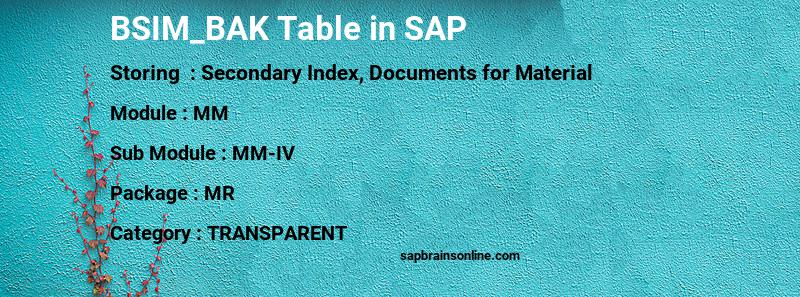 SAP BSIM_BAK table