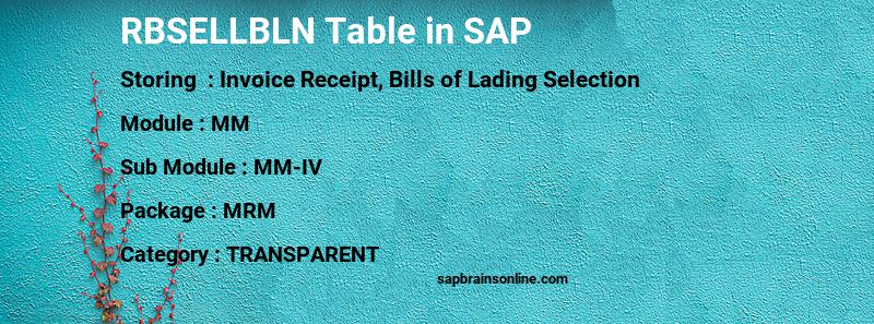 SAP RBSELLBLN table