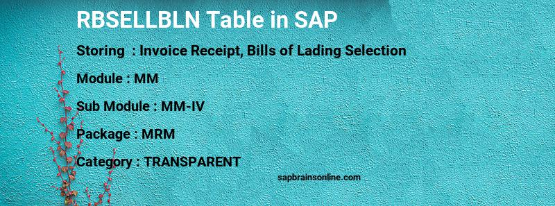 SAP RBSELLBLN table