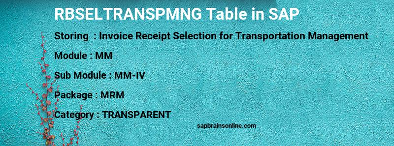 SAP RBSELTRANSPMNG table