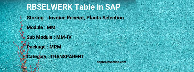 SAP RBSELWERK table