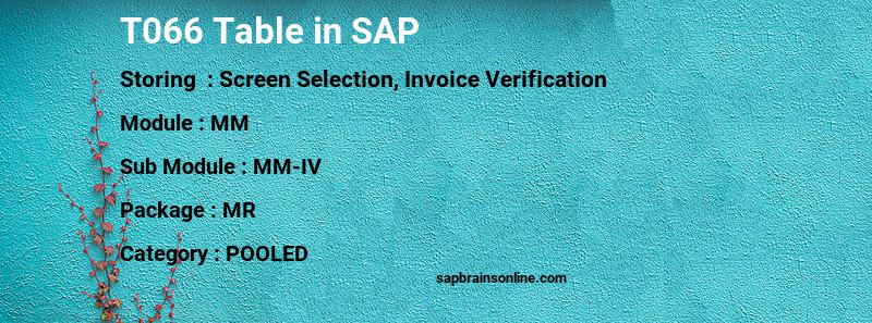 SAP T066 table