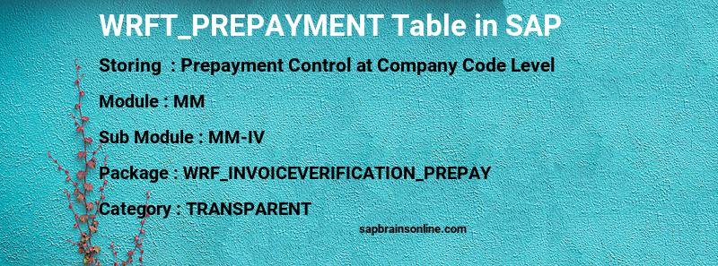 SAP WRFT_PREPAYMENT table