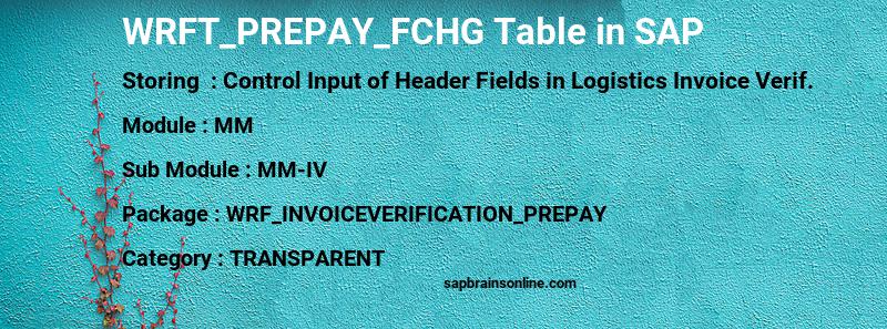 SAP WRFT_PREPAY_FCHG table
