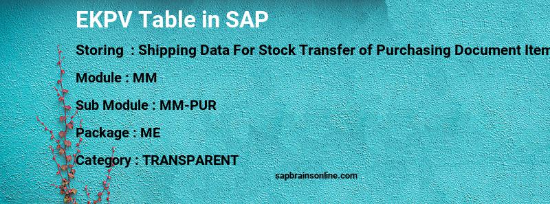 SAP EKPV table