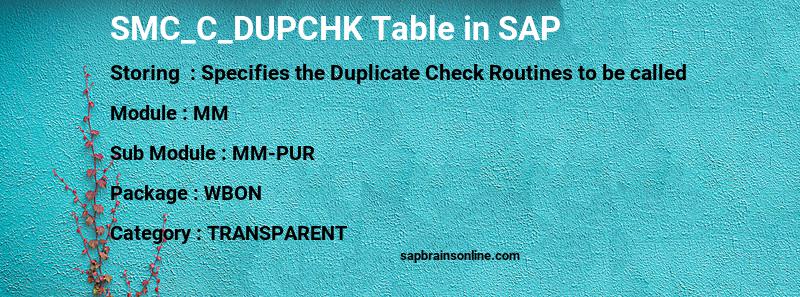 SAP SMC_C_DUPCHK table