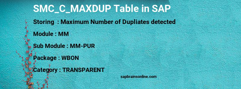 SAP SMC_C_MAXDUP table
