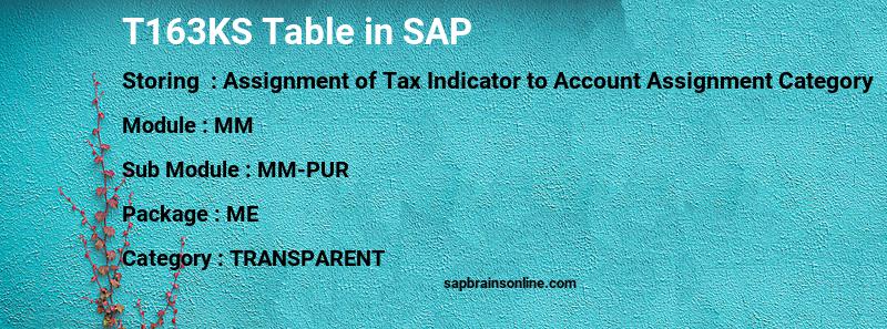SAP T163KS table