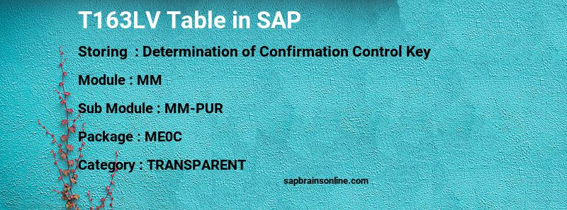 SAP T163LV table